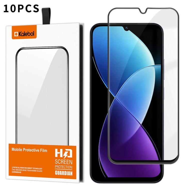 For Redmi R70m 5G 10pcs Kalebol High-Aluminum Screen-Printed Full-Coverage Anti-Fingerprint Black-Bordered HD Tempered Glass Film