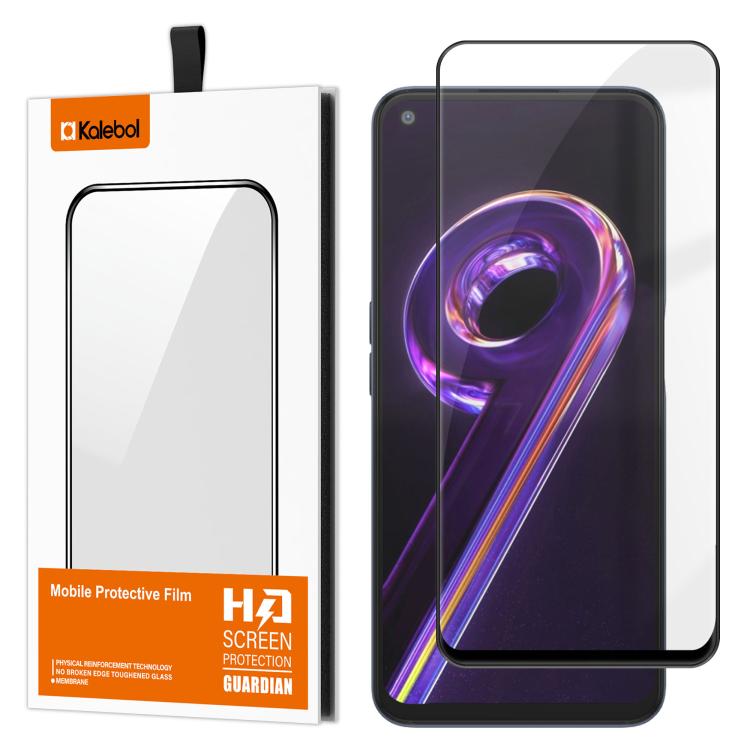 For Realme 9 Pro Kalebol High-Aluminum Screen-Printed Full-Coverage Anti-Fingerprint Black-Bordered HD Tempered Glass Film