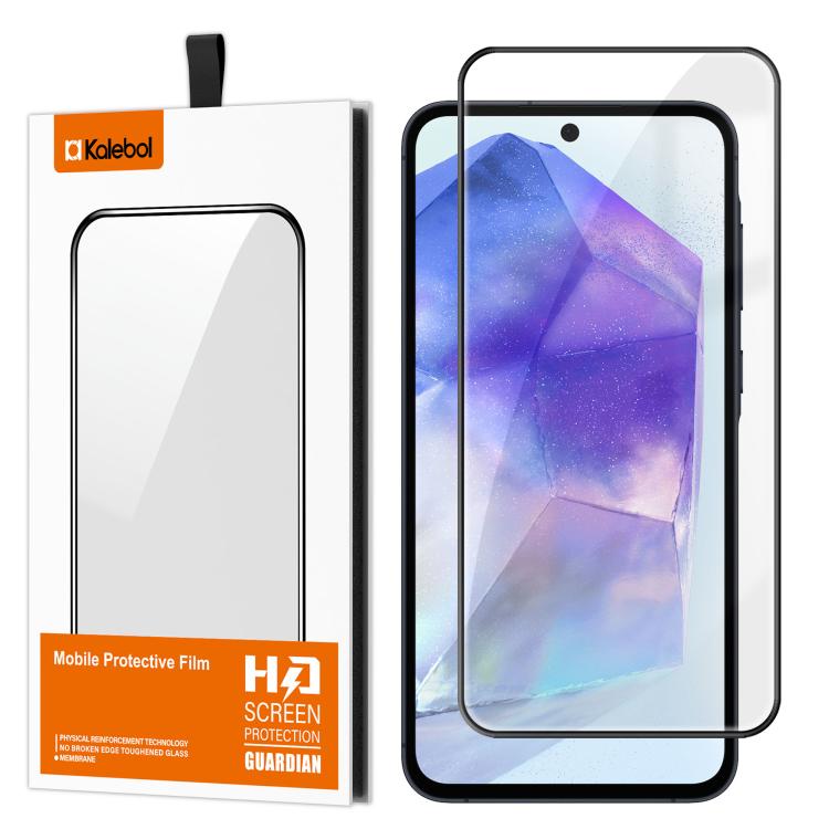 For Samsung Galaxy A55 5G Kalebol High-Aluminum Screen-Printed Full-Coverage Anti-Fingerprint Black-Bordered HD Tempered Glass Film