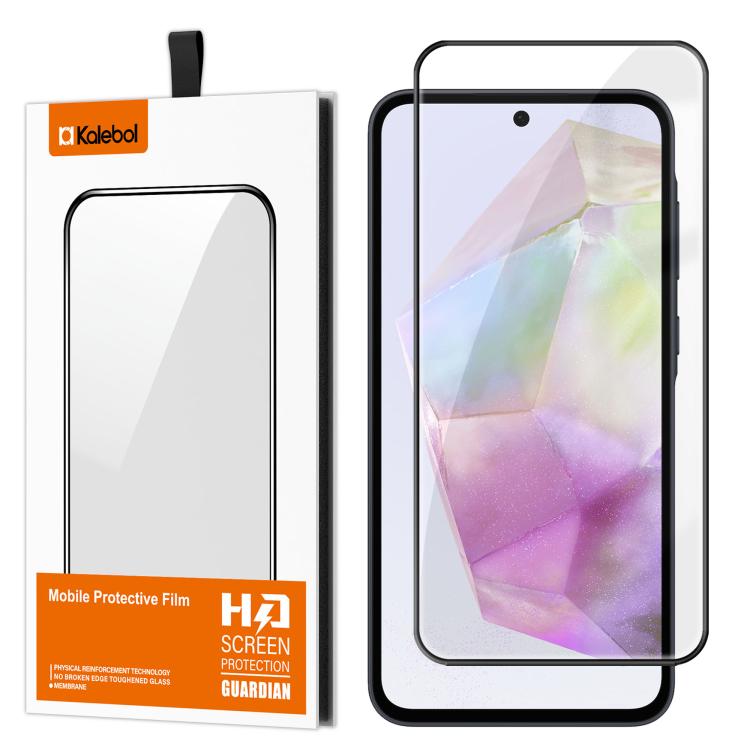 For Samsung Galaxy A35 5G Kalebol High-Aluminum Screen-Printed Full-Coverage Anti-Fingerprint Black-Bordered HD Tempered Glass Film