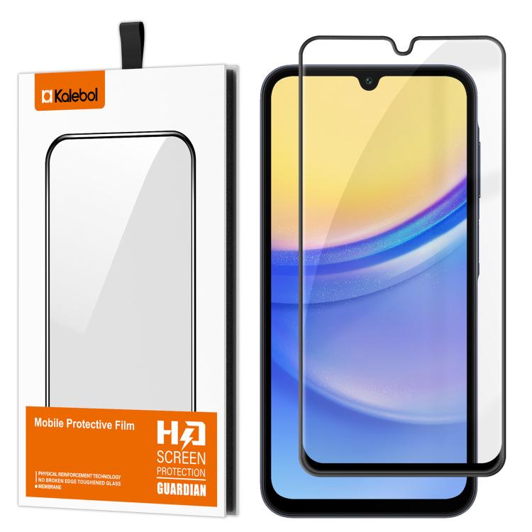 For Samsung Galaxy A15 Kalebol High-Aluminum Screen-Printed Full-Coverage Anti-Fingerprint Black-Bordered HD Tempered Glass Film