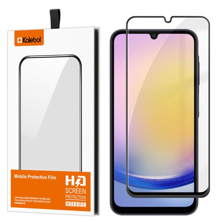 For Samsung Galaxy A25 5G Kalebol High-Aluminum Screen-Printed Full-Coverage Anti-Fingerprint Black-Bordered HD Tempered Glass Film