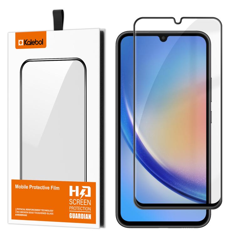 For Samsung Galaxy A34 5G Kalebol High-Aluminum Screen-Printed Full-Coverage Anti-Fingerprint Black-Bordered HD Tempered Glass Film