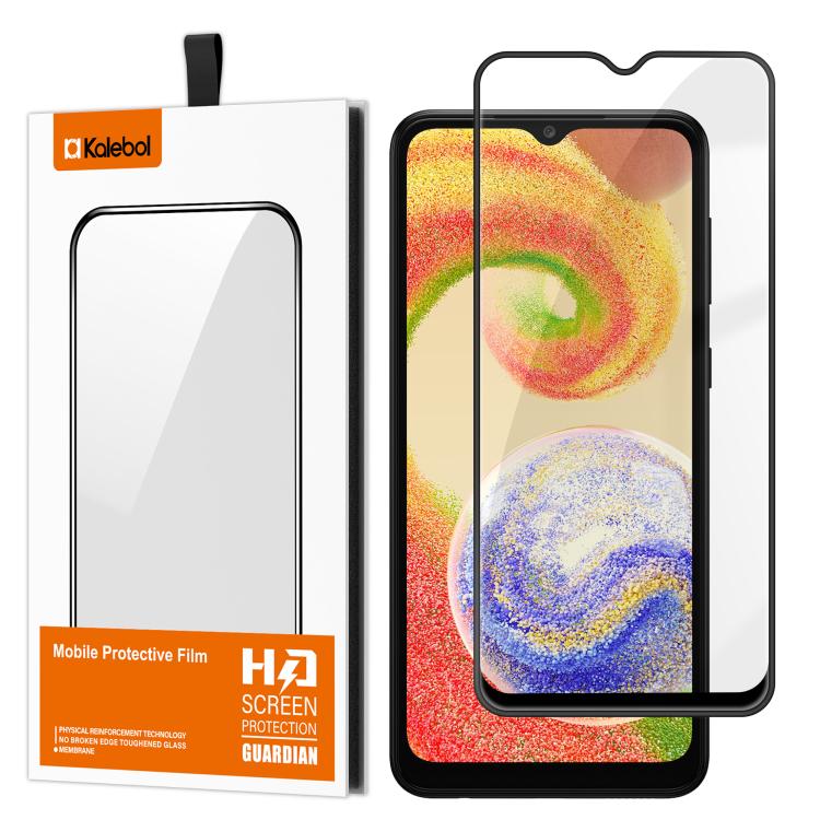 For Samsung Galaxy A04 Kalebol High-Aluminum Screen-Printed Full-Coverage Anti-Fingerprint Black-Bordered HD Tempered Glass Film