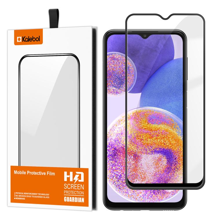 For Samsung Galaxy A23 4G Kalebol High-Aluminum Screen-Printed Full-Coverage Anti-Fingerprint Black-Bordered HD Tempered Glass Film