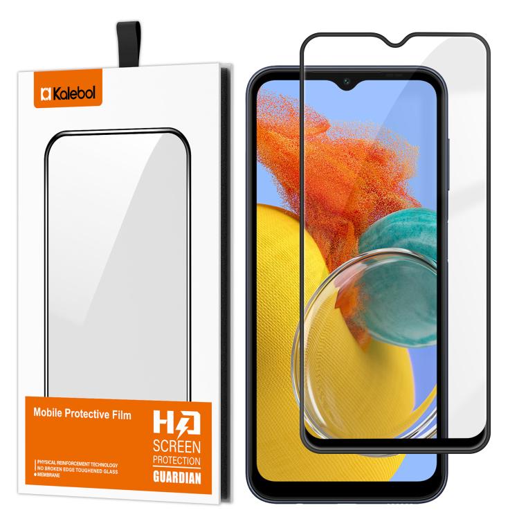 For Samsung Galaxy M14 5G Kalebol High-Aluminum Screen-Printed Full-Coverage Anti-Fingerprint Black-Bordered HD Tempered Glass Film