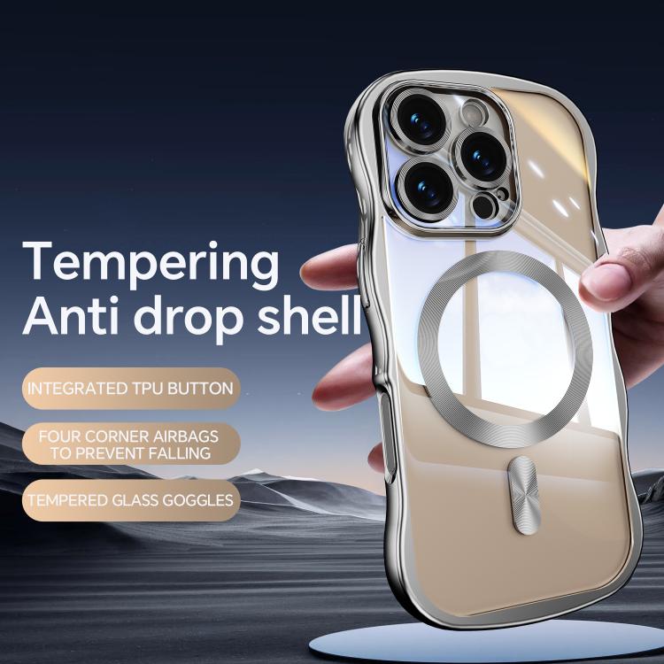 For iPhone 16 Pro Max Big Wave Electroplating MagSafe Magnetic Phone Case