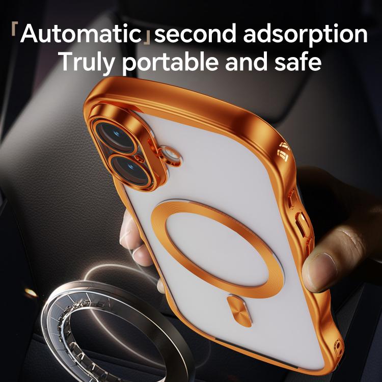 For iPhone 16 Big Wave Electroplating MagSafe Magnetic Phone Case