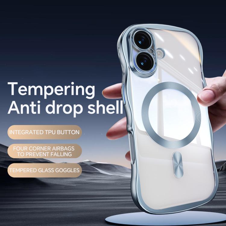 For iPhone 16 Big Wave Electroplating MagSafe Magnetic Phone Case