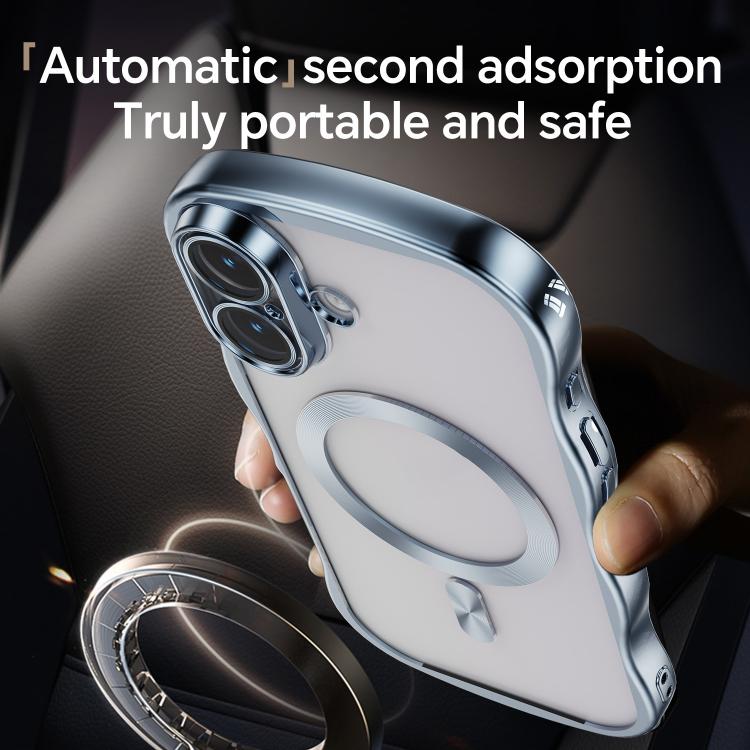 For iPhone 16 Big Wave Electroplating MagSafe Magnetic Phone Case