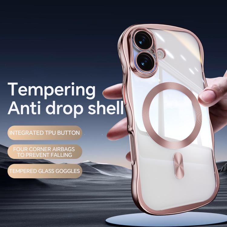 For iPhone 16 Big Wave Electroplating MagSafe Magnetic Phone Case