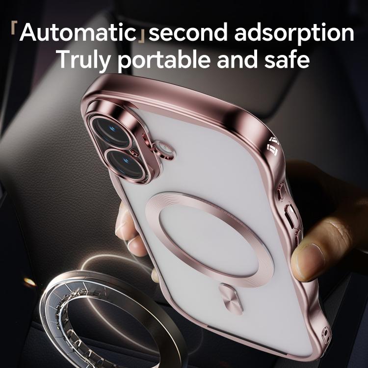 For iPhone 16 Big Wave Electroplating MagSafe Magnetic Phone Case