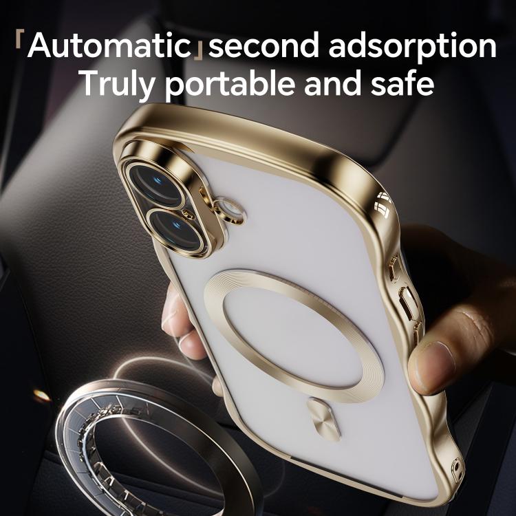 For iPhone 16 Big Wave Electroplating MagSafe Magnetic Phone Case