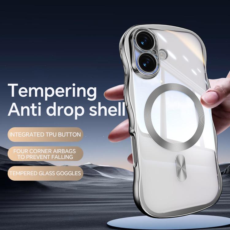 For iPhone 16 Big Wave Electroplating MagSafe Magnetic Phone Case