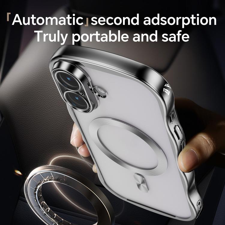 For iPhone 16 Big Wave Electroplating MagSafe Magnetic Phone Case