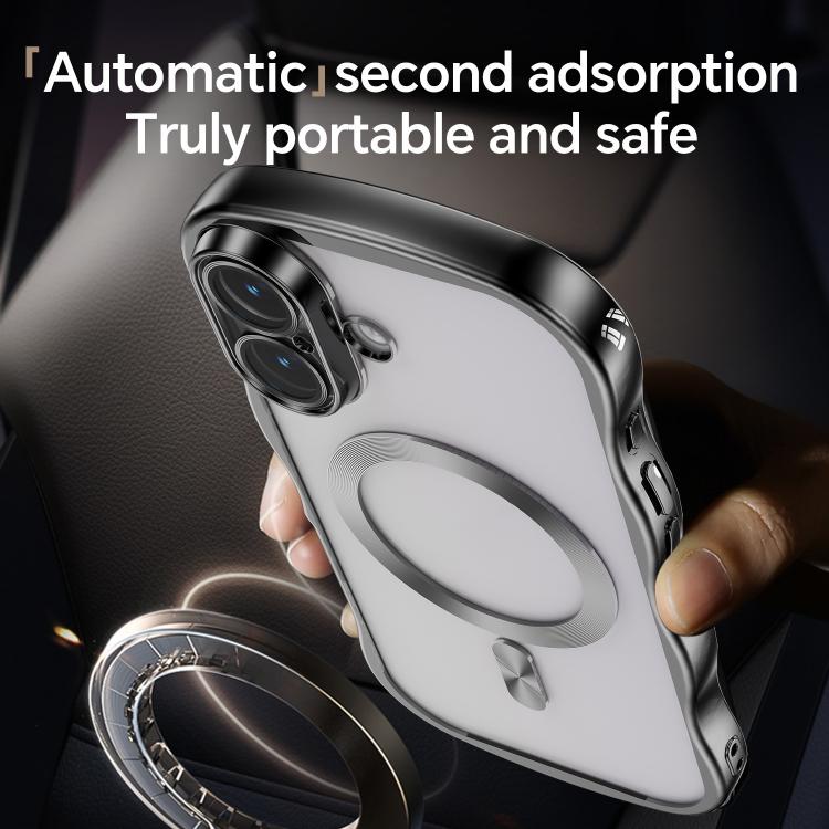 For iPhone 16 Big Wave Electroplating MagSafe Magnetic Phone Case