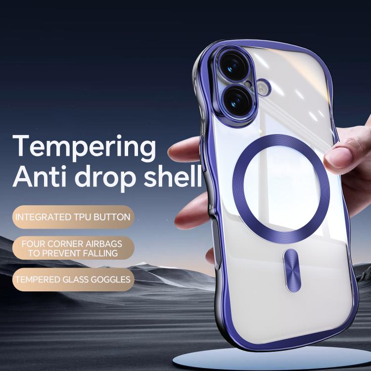 For iPhone 16 Big Wave Electroplating MagSafe Magnetic Phone Case