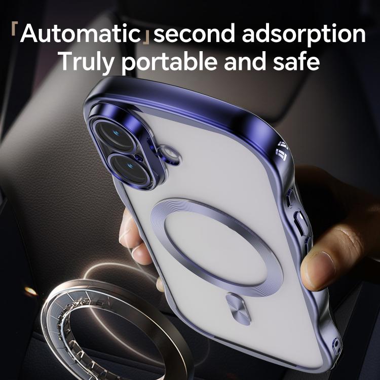 For iPhone 16 Big Wave Electroplating MagSafe Magnetic Phone Case
