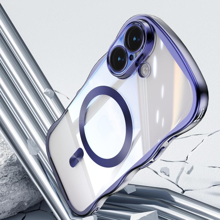 For iPhone 16 Big Wave Electroplating MagSafe Magnetic Phone Case