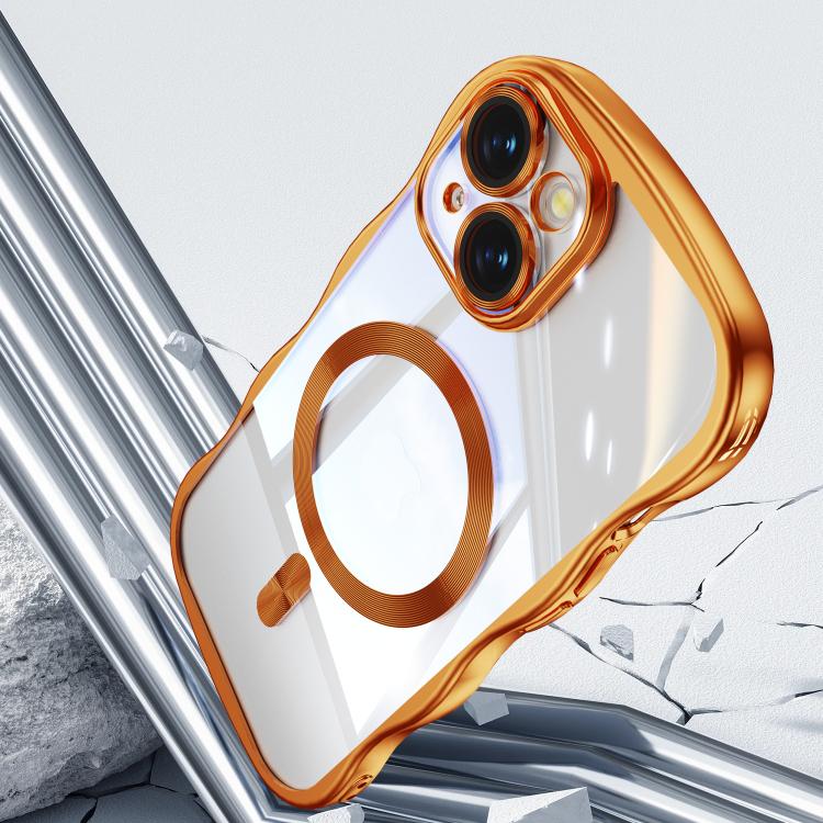 For iPhone 14 Big Wave Electroplating MagSafe Magnetic Phone Case