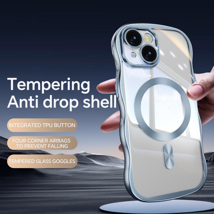 For iPhone 14 Big Wave Electroplating MagSafe Magnetic Phone Case