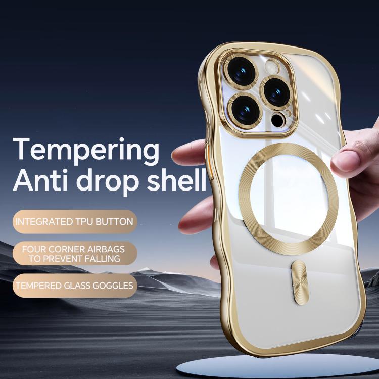 For iPhone 14 Pro Max Big Wave Electroplating MagSafe Magnetic Phone Case