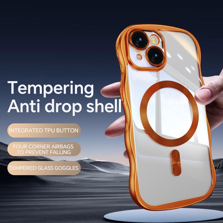 For iPhone 15 Big Wave Electroplating MagSafe Magnetic Phone Case