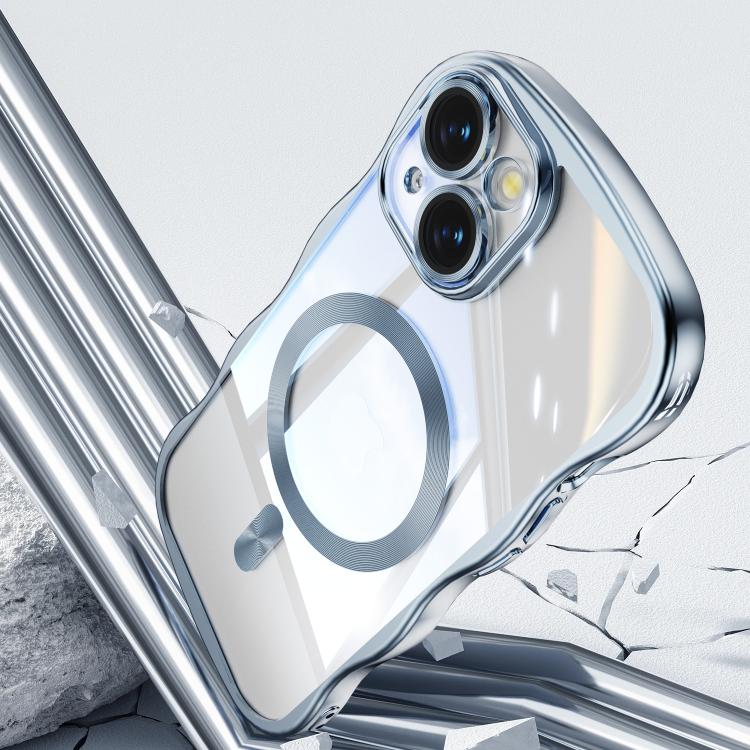 For iPhone 15 Big Wave Electroplating MagSafe Magnetic Phone Case