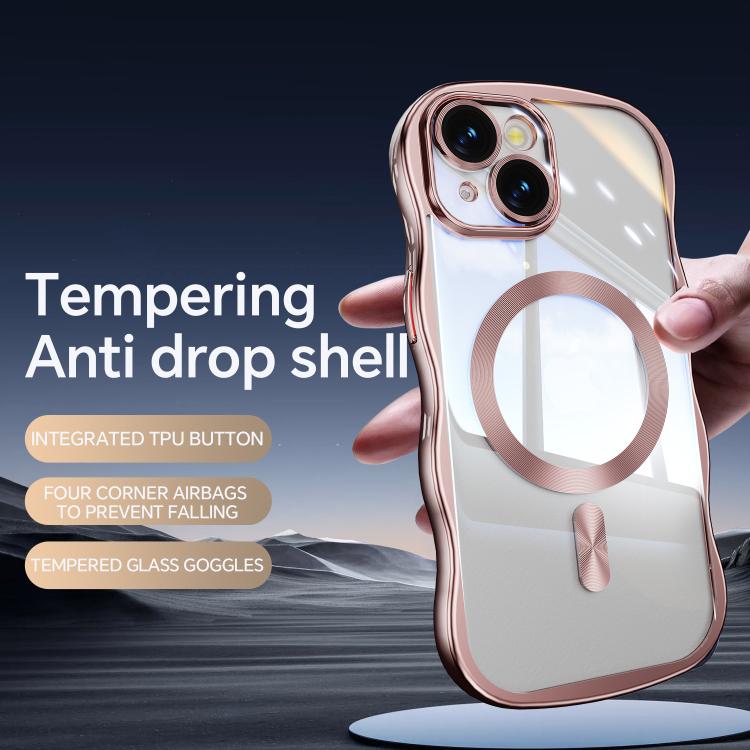 For iPhone 15 Big Wave Electroplating MagSafe Magnetic Phone Case
