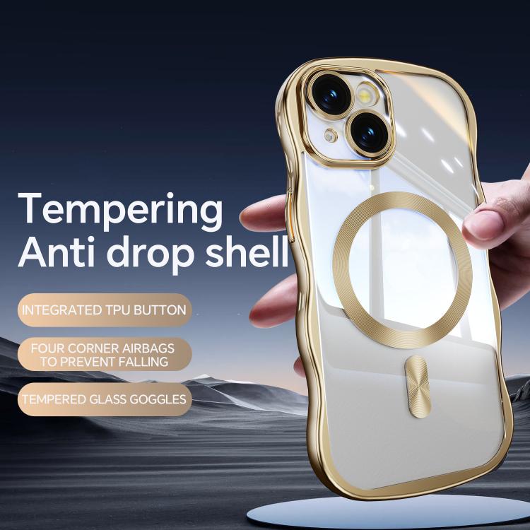 For iPhone 15 Big Wave Electroplating MagSafe Magnetic Phone Case