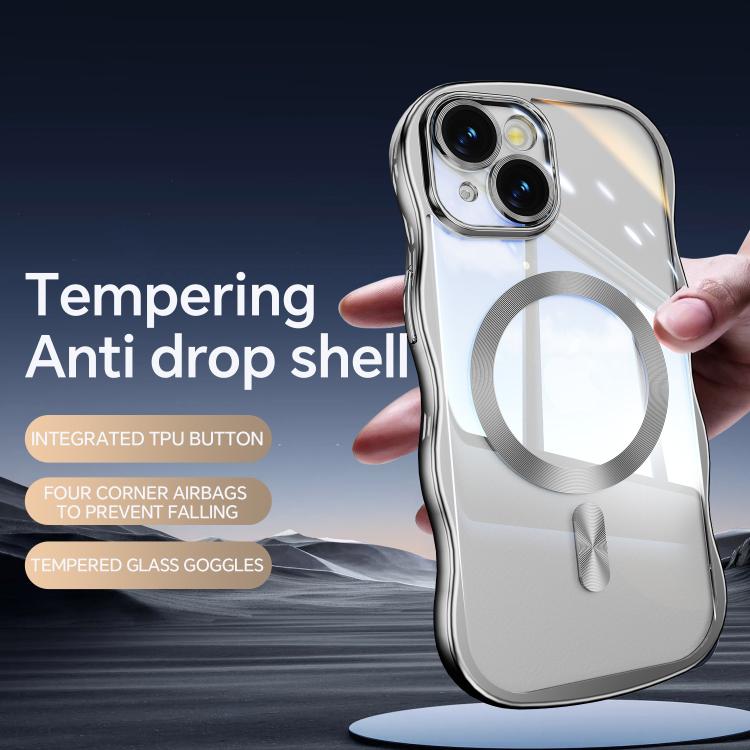 For iPhone 15 Big Wave Electroplating MagSafe Magnetic Phone Case
