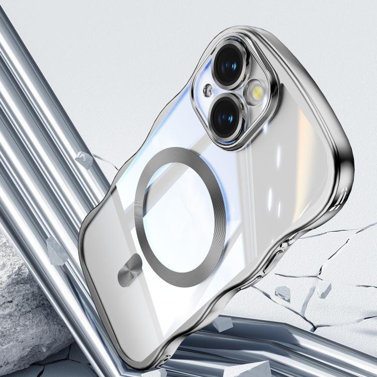 For iPhone 15 Big Wave Electroplating MagSafe Magnetic Phone Case