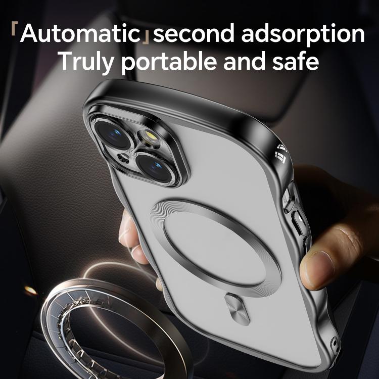 For iPhone 15 Big Wave Electroplating MagSafe Magnetic Phone Case