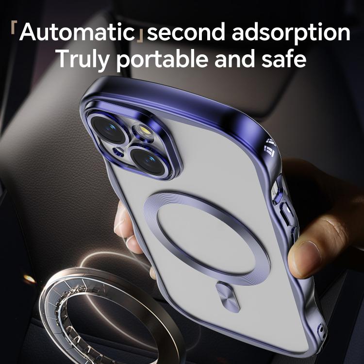 For iPhone 15 Big Wave Electroplating MagSafe Magnetic Phone Case