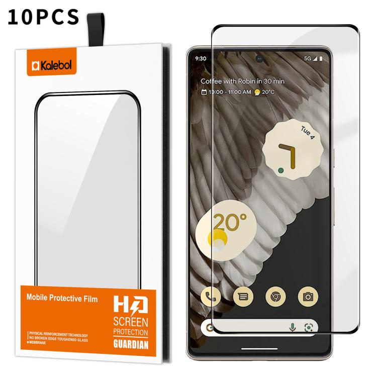 For Google Pixel 7 Pro 10pcs Kalebol Curved High-Aluminum Screen-Printed Full-Coverage Anti-Fingerprint Black-Bordered HD Tempered Glass Film