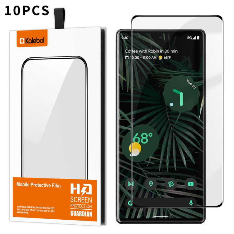 For Google Pixel 6 Pro 10pcs Kalebol Curved High-Aluminum Screen-Printed Full-Coverage Anti-Fingerprint Black-Bordered HD Tempered Glass Film