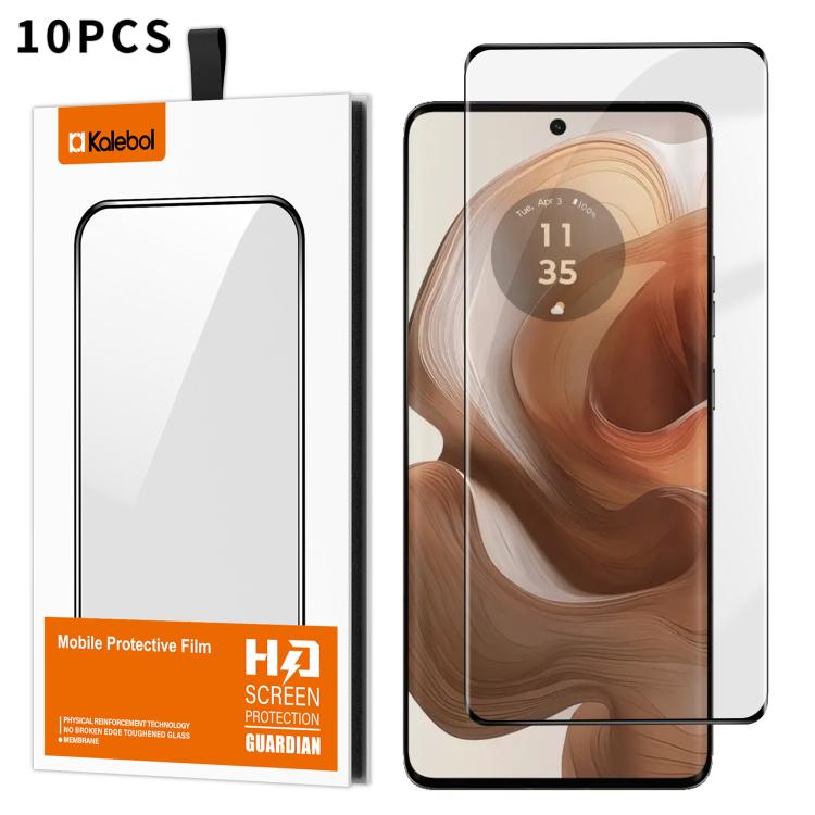 For Motorola Edge 50 Ultra 10pcs Kalebol Curved High-Aluminum Screen-Printed Full-Coverage Anti-Fingerprint Black-Bordered HD Tempered Glass Film