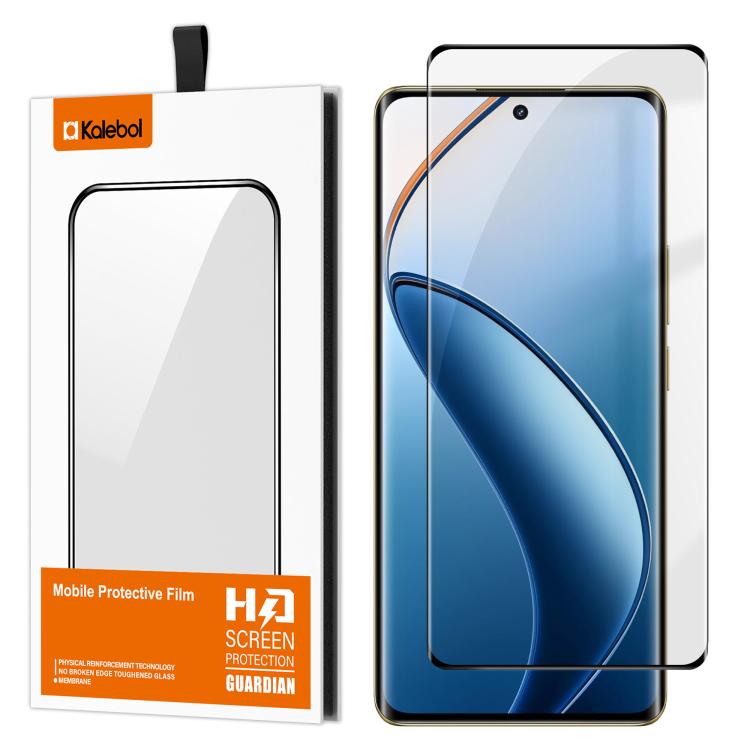 For Realme 12 Pro+ Kalebol Curved High-Aluminum Screen-Printed Full-Coverage Anti-Fingerprint Black-Bordered HD Tempered Glass Film