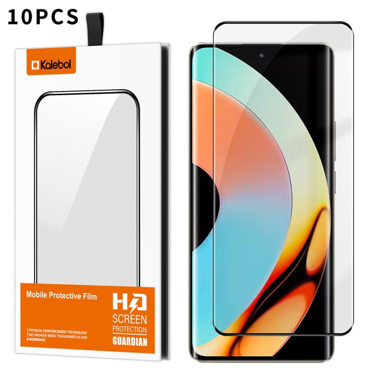 For Realme 10 Pro+ 10pcs Kalebol Curved High-Aluminum Screen-Printed Full-Coverage Anti-Fingerprint Black-Bordered HD Tempered Glass Film