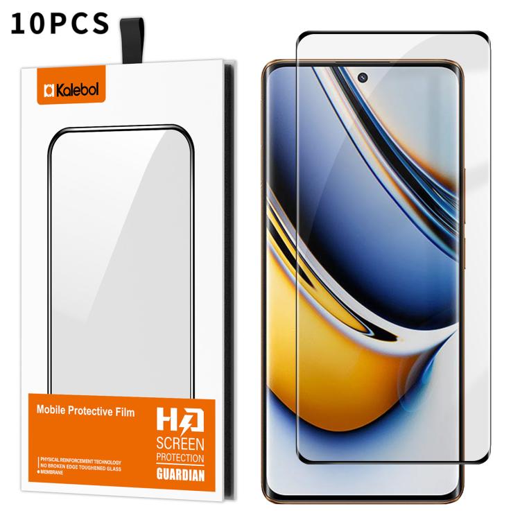 For Realme 11 Pro 10pcs Kalebol Curved High-Aluminum Screen-Printed Full-Coverage Anti-Fingerprint Black-Bordered HD Tempered Glass Film