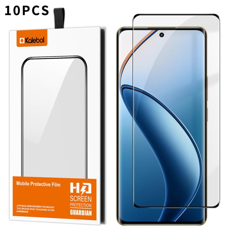For Realme 12 Pro+ 10pcs Kalebol Curved High-Aluminum Screen-Printed Full-Coverage Anti-Fingerprint Black-Bordered HD Tempered Glass Film