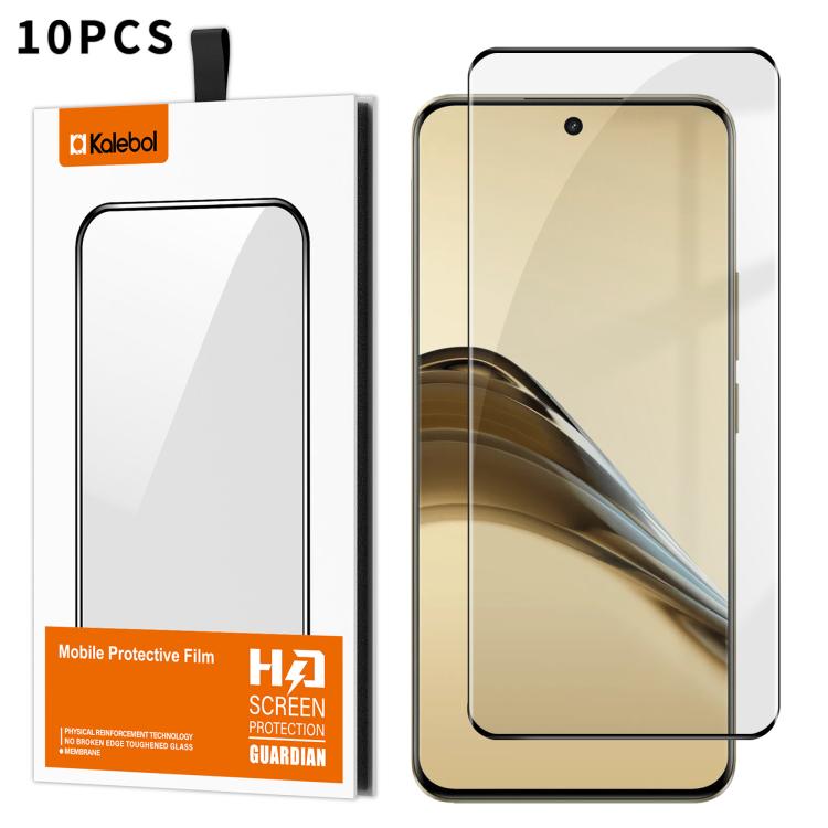 For Realme 13 Pro 10pcs Kalebol Curved High-Aluminum Screen-Printed Full-Coverage Anti-Fingerprint Black-Bordered HD Tempered Glass Film