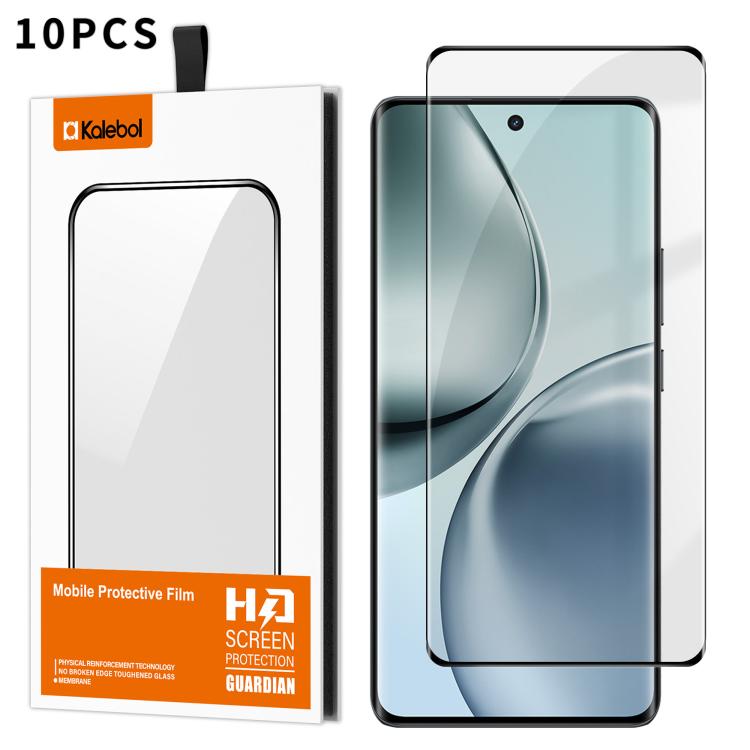For Realme 14 Pro+ 10pcs Kalebol Curved High-Aluminum Screen-Printed Full-Coverage Anti-Fingerprint Black-Bordered HD Tempered Glass Film