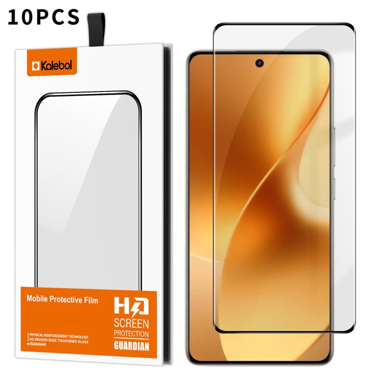 For Realme 15 5G 10pcs Kalebol Curved High-Aluminum Screen-Printed Full-Coverage Anti-Fingerprint Black-Bordered HD Tempered Glass Film