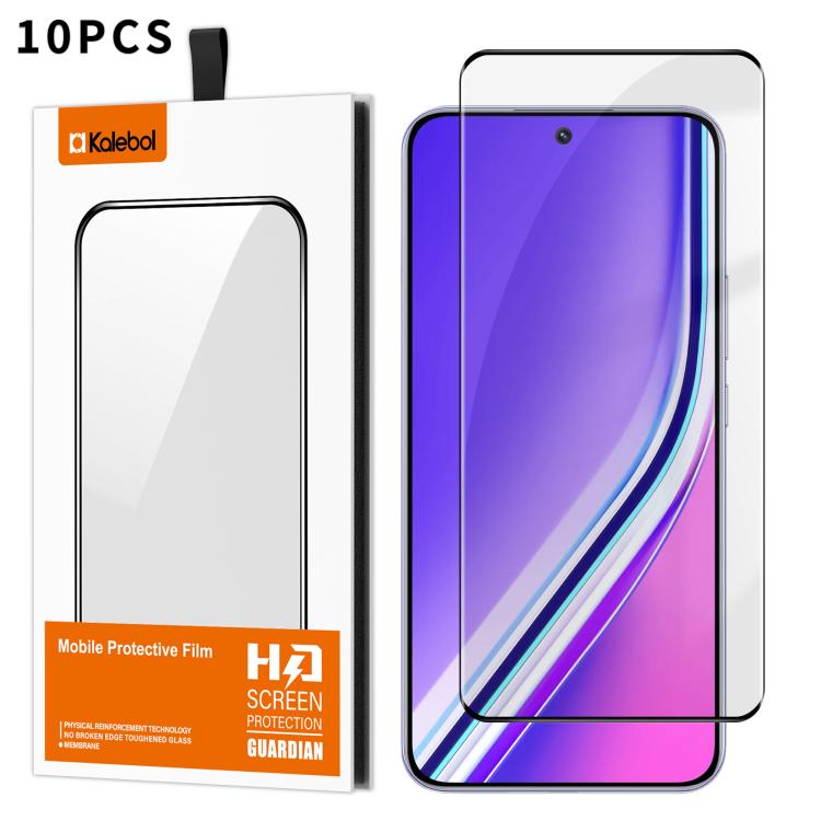 For Realme P3 Pro 10pcs Kalebol Curved High-Aluminum Screen-Printed Full-Coverage Anti-Fingerprint Black-Bordered HD Tempered Glass Film