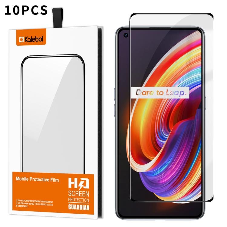 For Realme X7 Pro 10pcs Kalebol Curved High-Aluminum Screen-Printed Full-Coverage Anti-Fingerprint Black-Bordered HD Tempered Glass Film