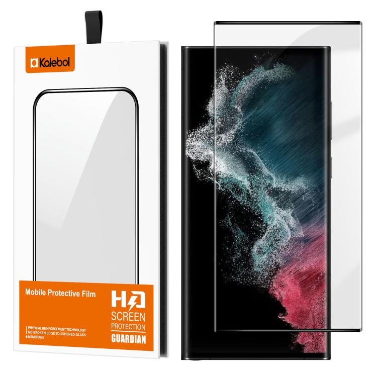For Samsung Galaxy S22 Ultra 5G Kalebol Curved High-Aluminum Screen-Printed Full-Coverage Anti-Fingerprint Black-Bordered HD Tempered Glass Film