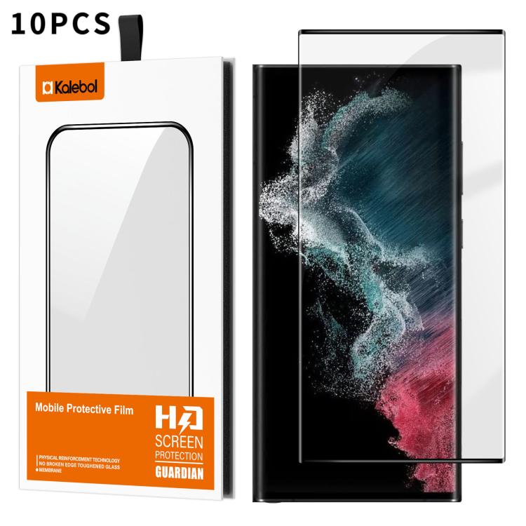 For Samsung Galaxy S22 Ultra 5G 10pcs Kalebol Curved High-Aluminum Screen-Printed Full-Coverage Anti-Fingerprint Black-Bordered HD Tempered Glass Film