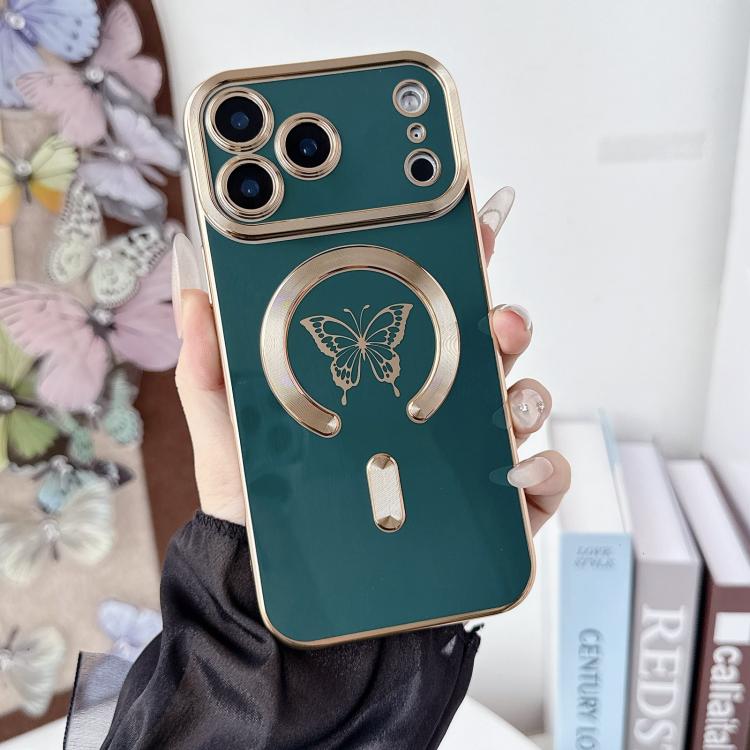 For iPhone 17 Pro Max Solid Color Side Electroplating Butterfly MagSafe TPU Phone Case