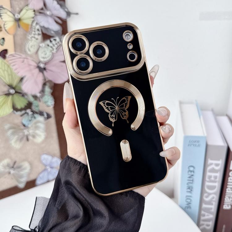 For iPhone 17 Pro Solid Color Side Electroplating Butterfly MagSafe TPU Phone Case